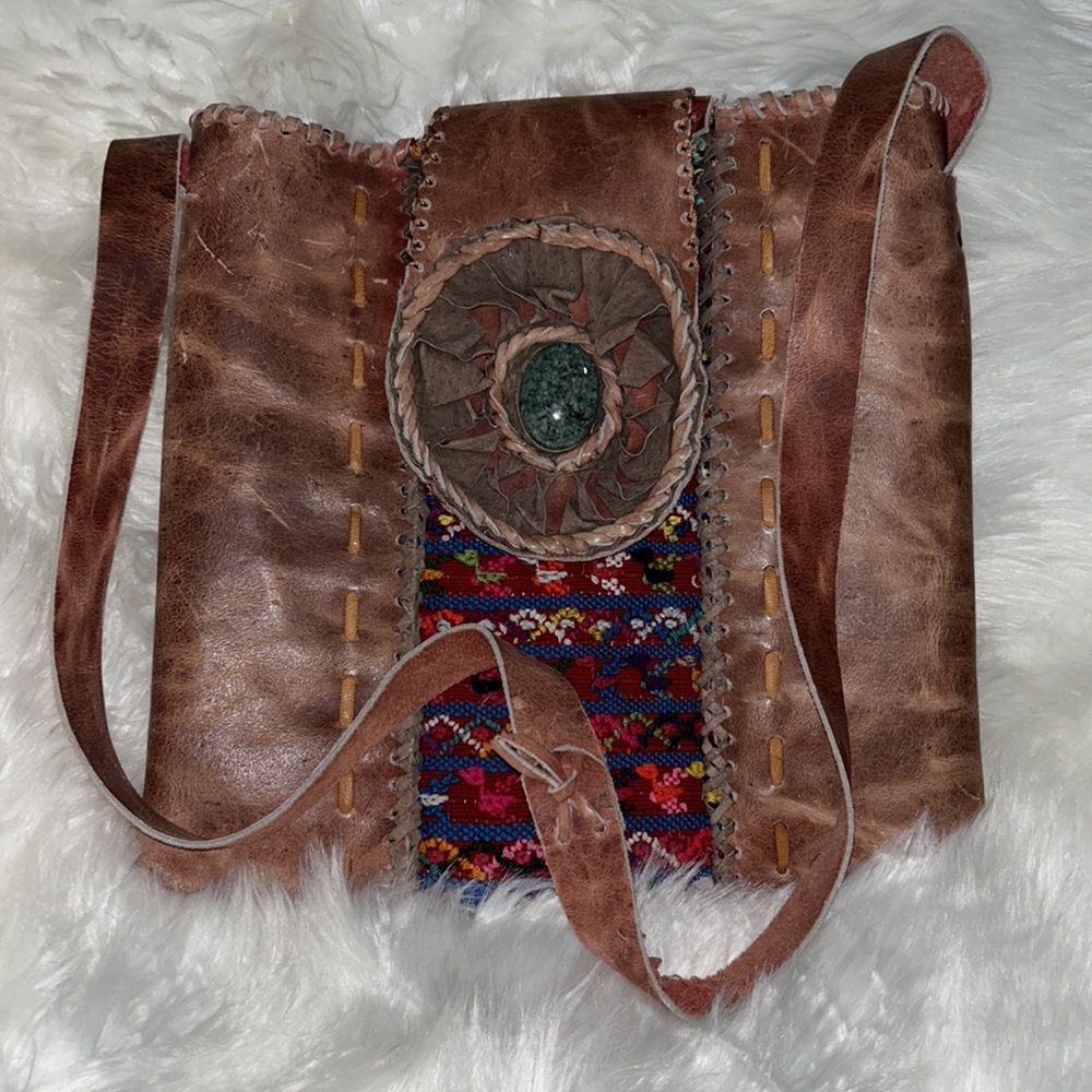 Beautiful Artisan Mayan Huipil Leather Crossbody - Picture 8 of 8
